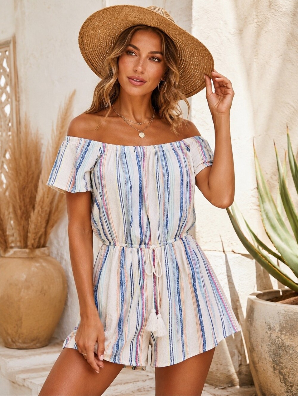 GYPSIES AND MOONDUST Romper Womens Small Cream Blue Linen Cottagecore NWT